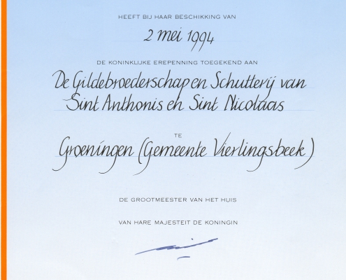 Oorkonde Koninklijke Erepenning Oorkonde Koninklijke Erepenning